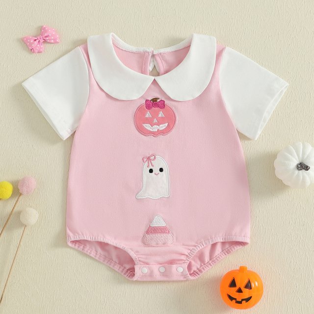 Baby Girl Halloween Romper with Pumpkin Embroidery