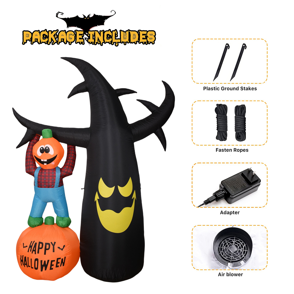 8FT Halloween Inflatable Ghost Tree with Pumpkins and LED Lights - Image 3