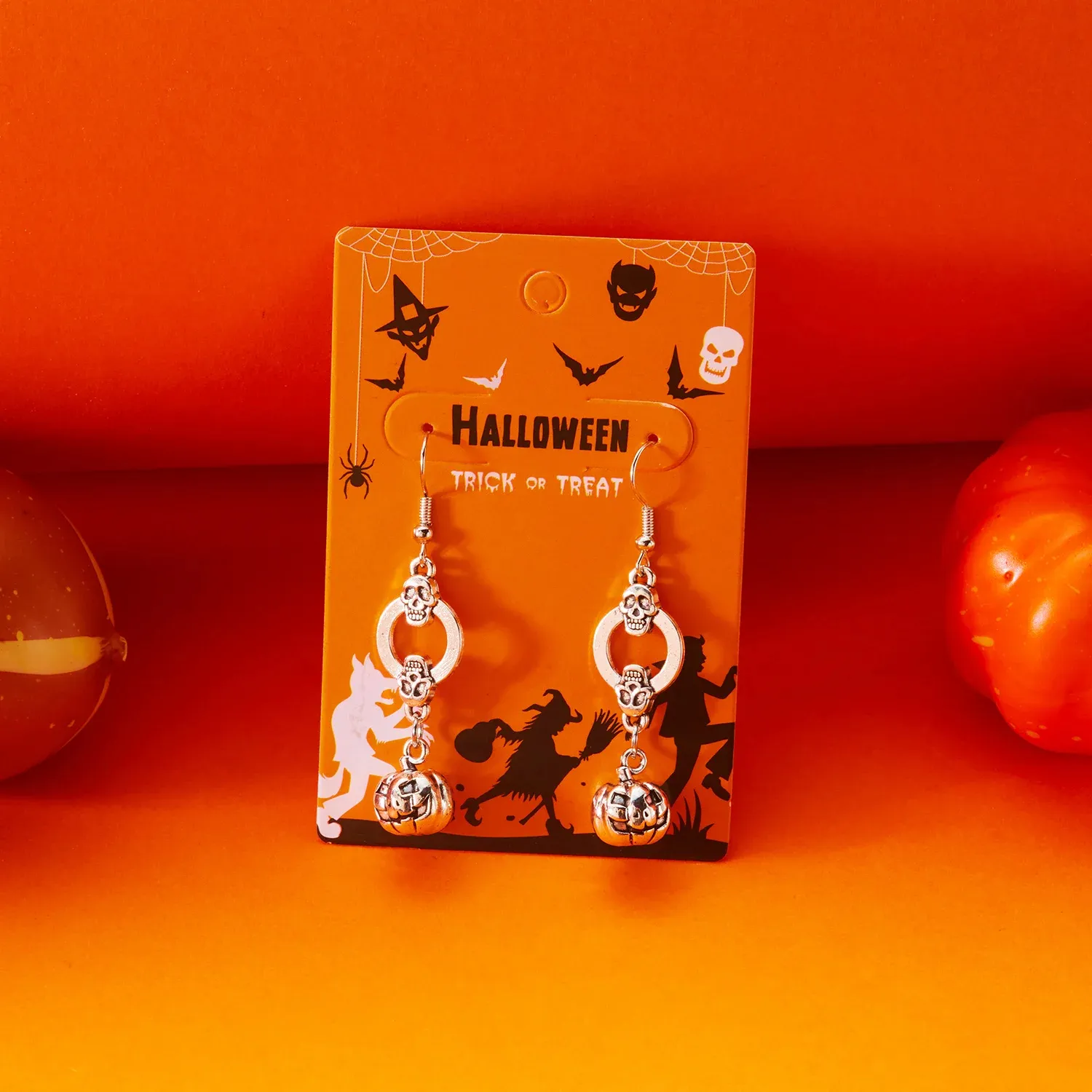 Gothic Halloween Skull & Spider Web Dangle Earrings – Silver Skeleton Jewelry - Image 6