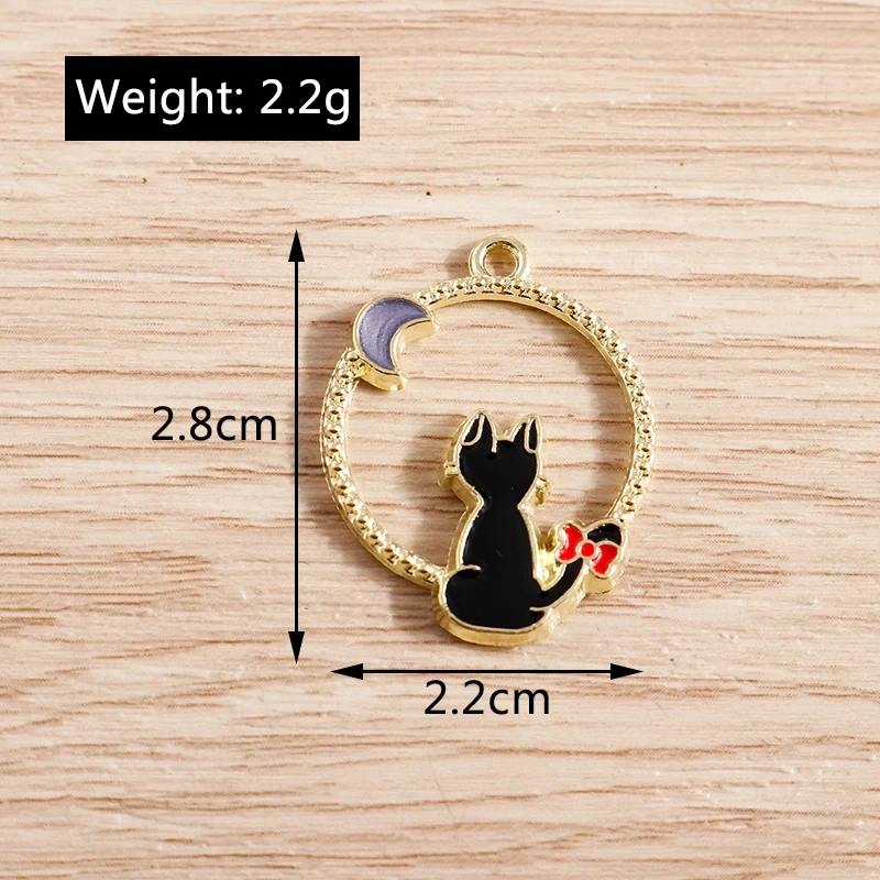 10pcs Enamel Cat & Moon Charms for Jewelry Making – 0.87x1.1in - Image 6