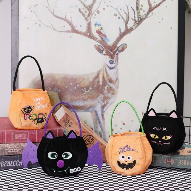 Halloween Trick or Treat Gift Bag - Bat, Black Cat, Pumpkin, Spider, Ghost Design