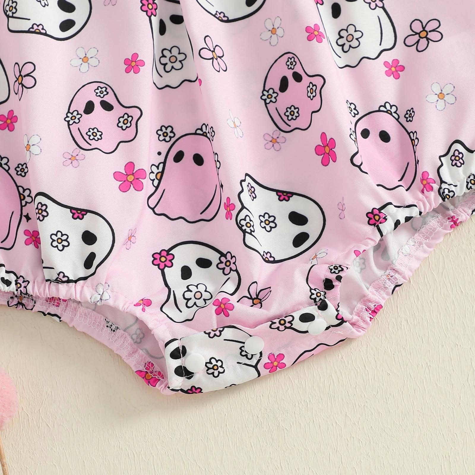 Baby Girl Halloween Ghost Print Romper with Bow Headband - Image 7
