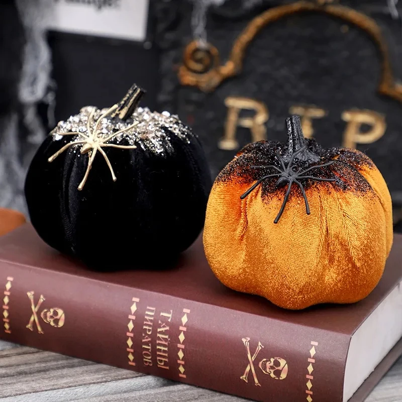Simulated Spider Pumpkin Halloween Ornament Doll for Home Decor