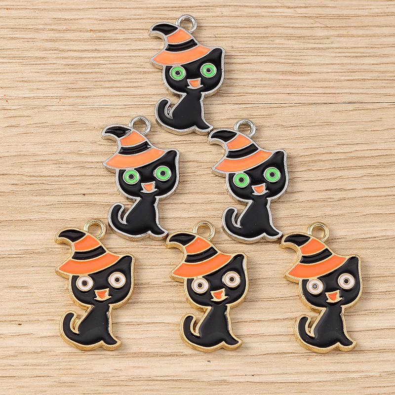 Halloween Cat Charms Pendants 10pcs 14x24mm Enamel - Image 2