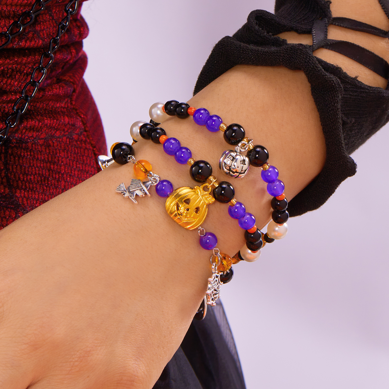 Halloween Witch & Pumpkin Crystal Bead Bracelet - Image 2