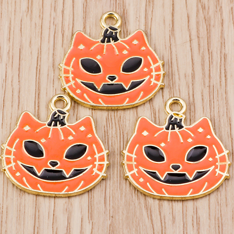 10-Piece Cartoon Enamel Pumpkin Cat Charms - Perfect for DIY Jewelry - Image 2