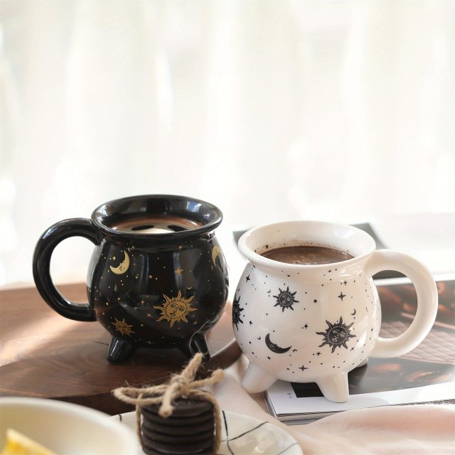 Sun Moon Stars Ceramic Coffee Mug – 350ml Divination Brew Cup for Coffee & Tea