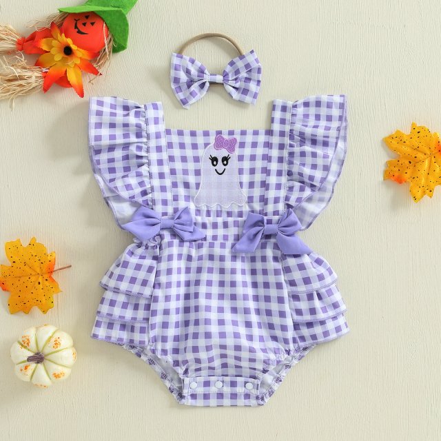 Baby Girl Halloween Pumpkin Romper with Headband 2 Piece Outfit 0-18M