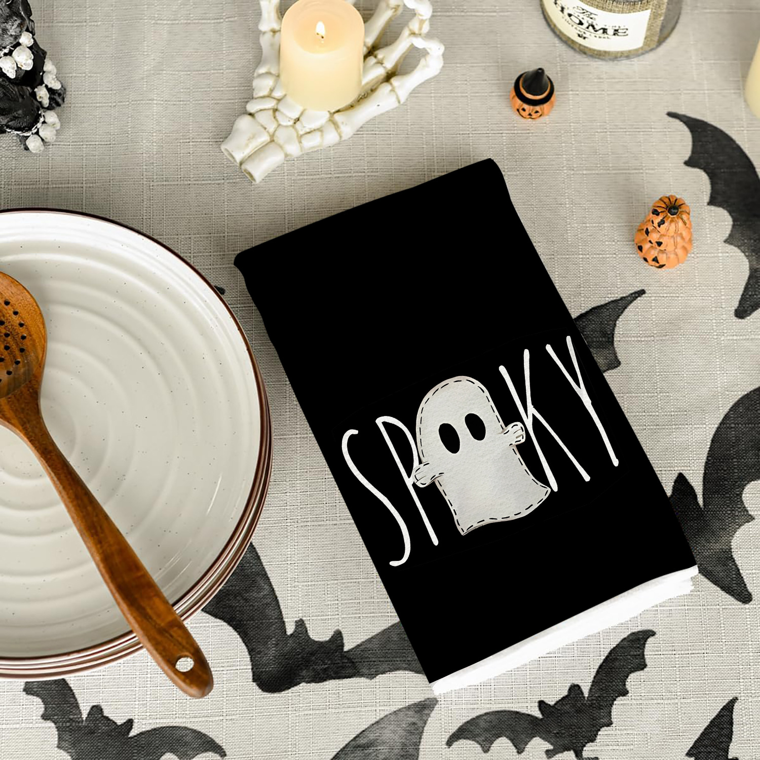 Spooky Black Ghost Halloween Kitchen Towels - Set of 4 - Image 5