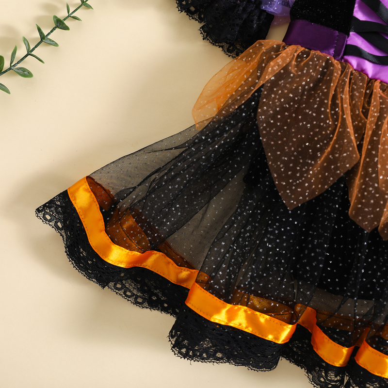 Baby Girl Halloween Puff Sleeve Tulle Romper Dress with Headband - Image 4