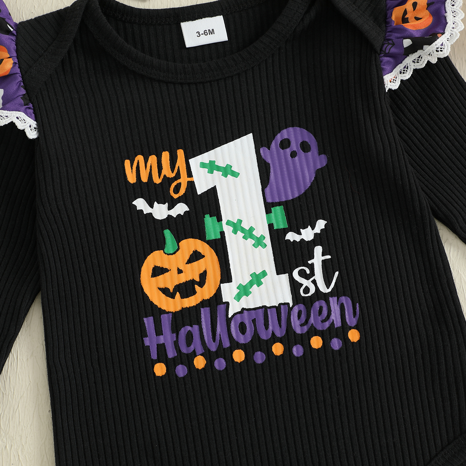 Baby Girl Halloween Outfit 4Pcs Set Romper Skirt Headband Socks - Image 4