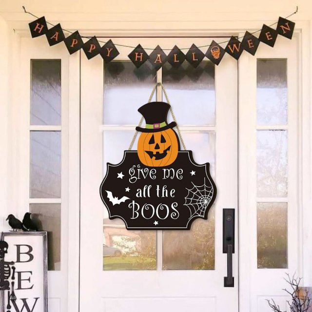 Wooden Halloween Pumpkin Door Sign