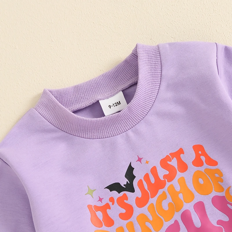 Toddler Baby Girls Halloween Letter Print Sweatshirt & Pumpkin Flare Pants Set - Image 4