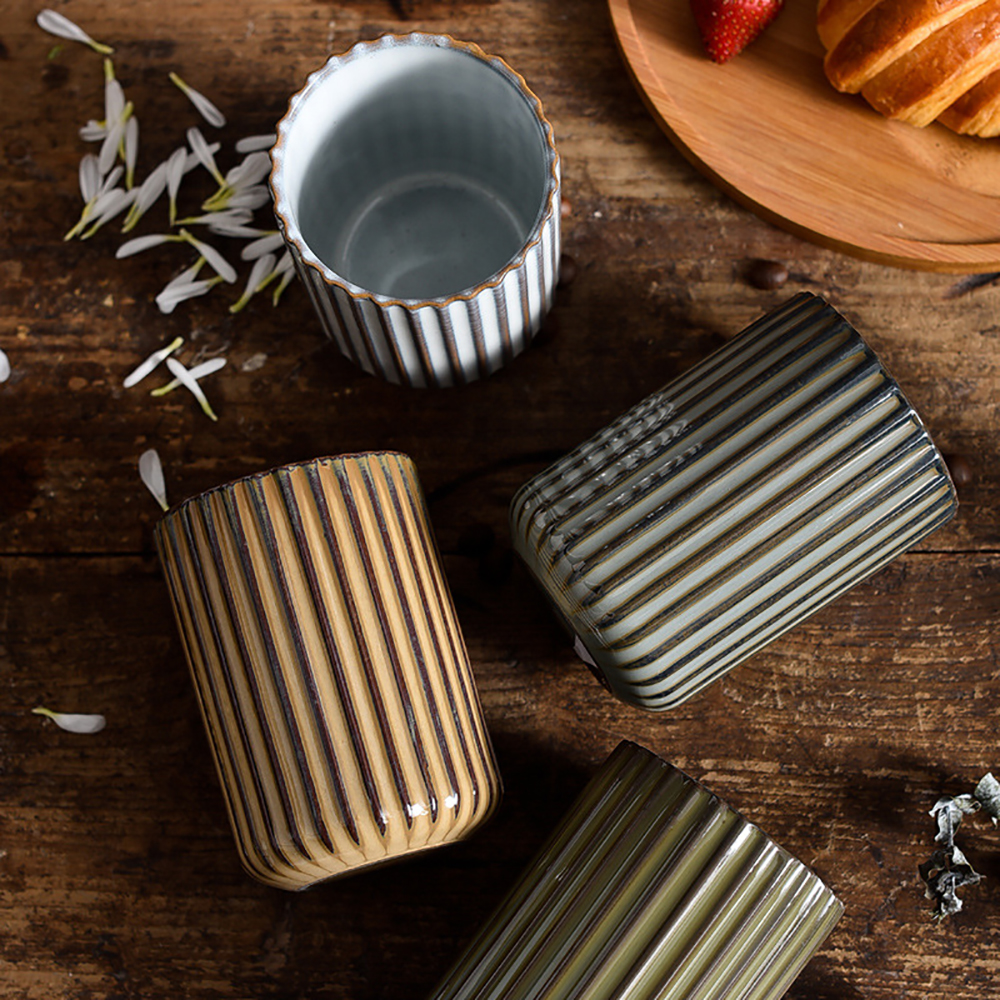 Vertical Striped Ceramic Coffee Mug, 300ml – Exquisite Teacup - Image 4