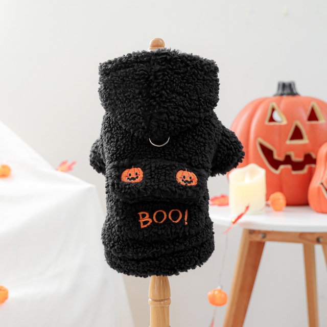 Halloween Pumpkin Hoodie for Pets – Warm Fleece Dog & Cat Sweater