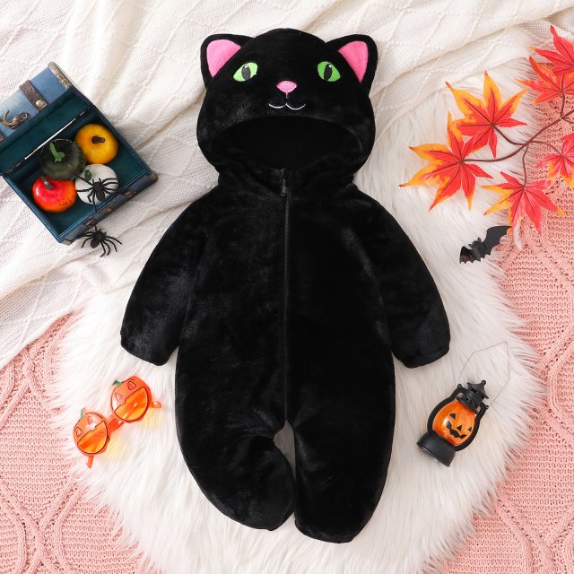 Soft Baby Black Cat Costume Hooded Romper for Toddlers