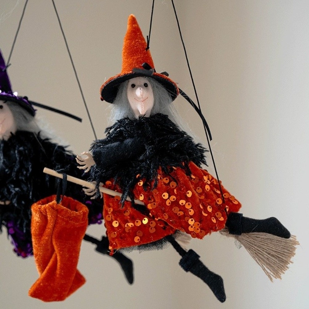 Hanging Witch Ornament with Broomstick for Halloween Decor - Image 5