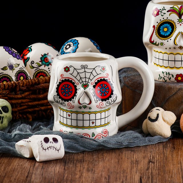12oz Halloween Skull Ceramic Mug - Unique Tea & Hot Chocolate Cup