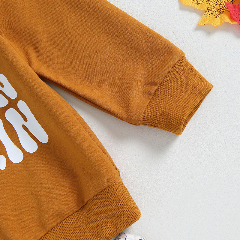 Toddler Girl Halloween Outfit Long Sleeve Top and Pumpkin Ghost Flare Pants Set - Image 4