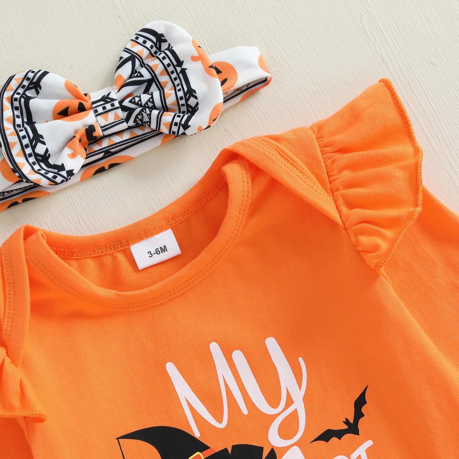 Baby Girl Halloween Outfit 4PCS Romper Pants Hat Headband Set - Image 5