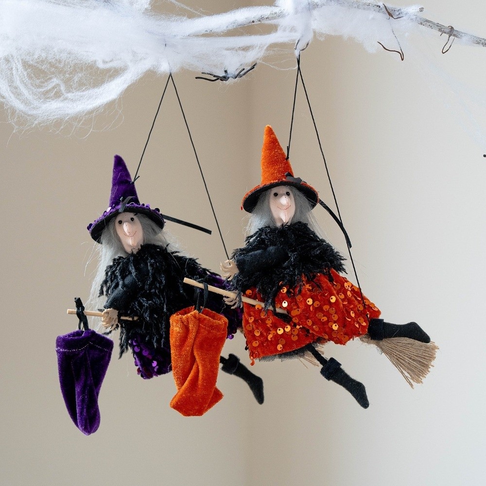 Hanging Witch Ornament with Broomstick for Halloween Decor - Image 3
