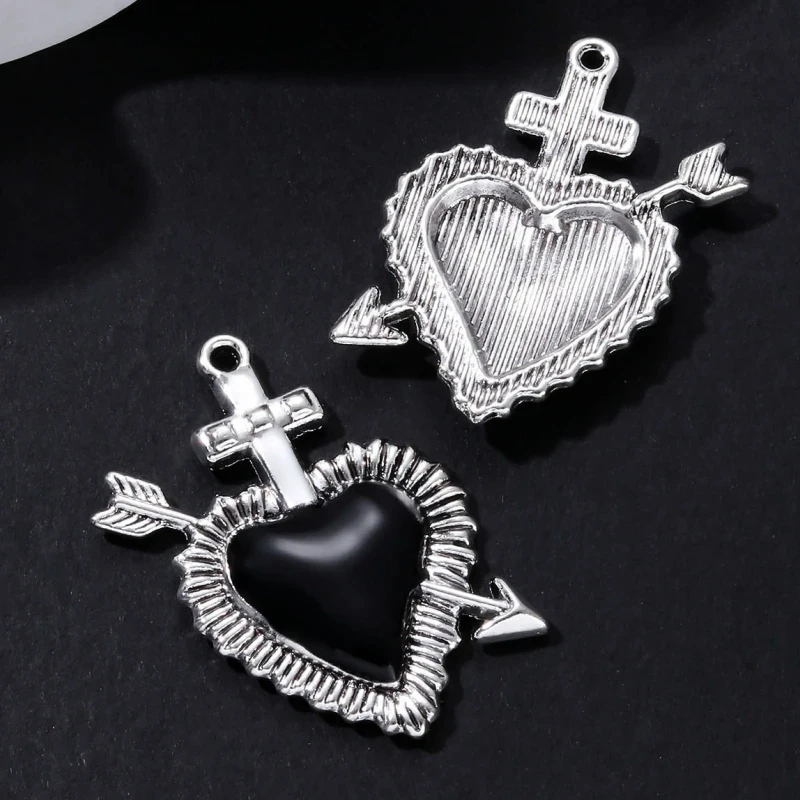 Gothic Enamel Heart Charms - 5pcs Set for DIY Jewelry Making - Image 3