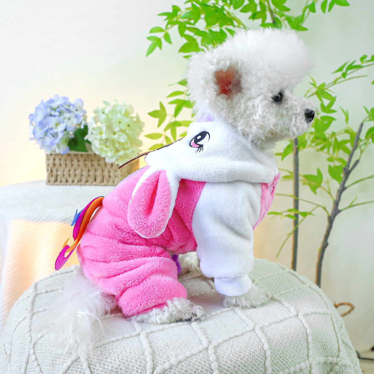 Rainbow Unicorn Dog Hoodie Winter Warm Fleece Four-Legged Pet Outfit - Image 3