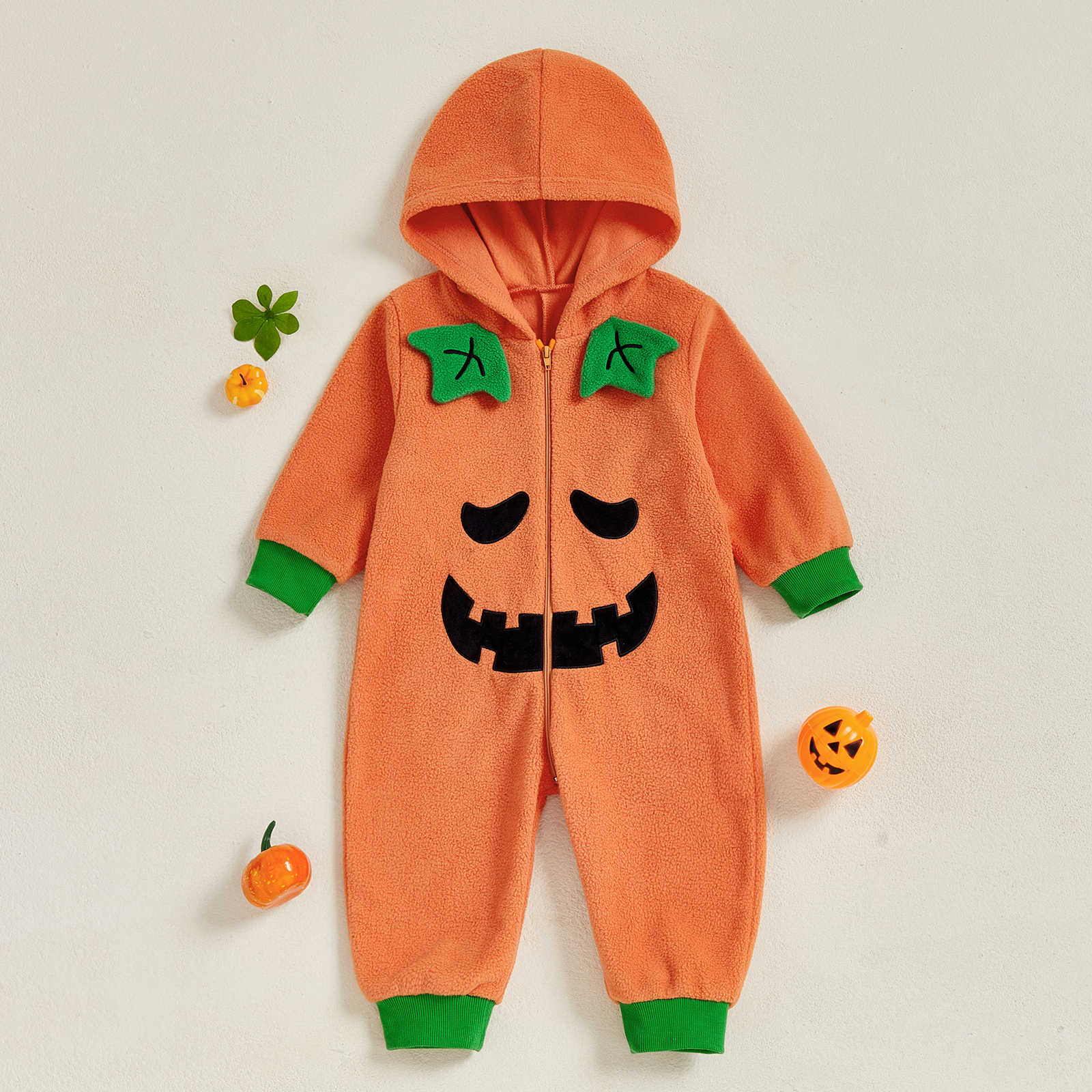 Unisex Pumpkin Romper Baby Halloween Costume – Cute Long Sleeve Hooded Jumpsuit - Image 2
