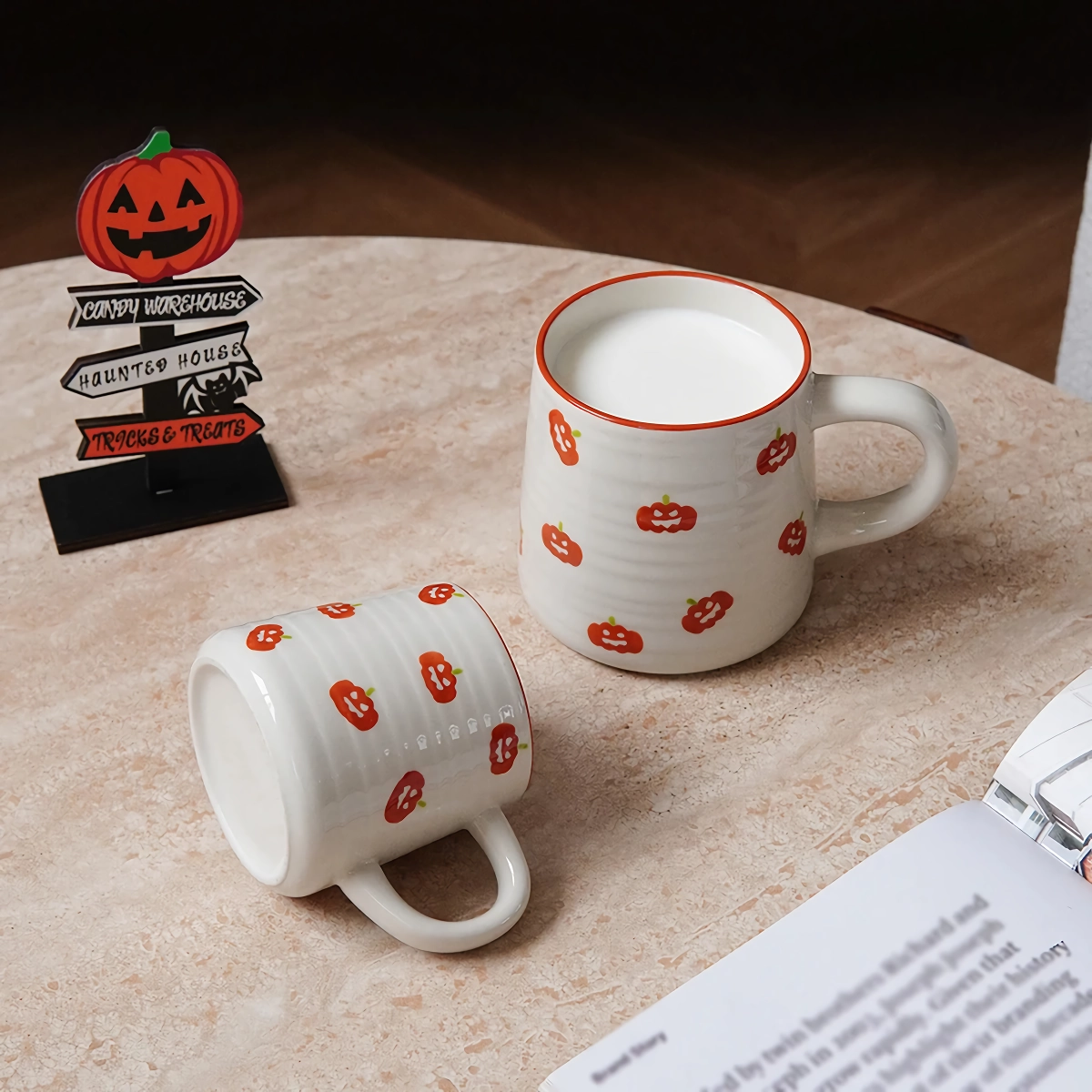 Halloween Ceramic Mug - Pumpkin & Bat Pattern Espresso Cup for Drinks & Decor - Image 3
