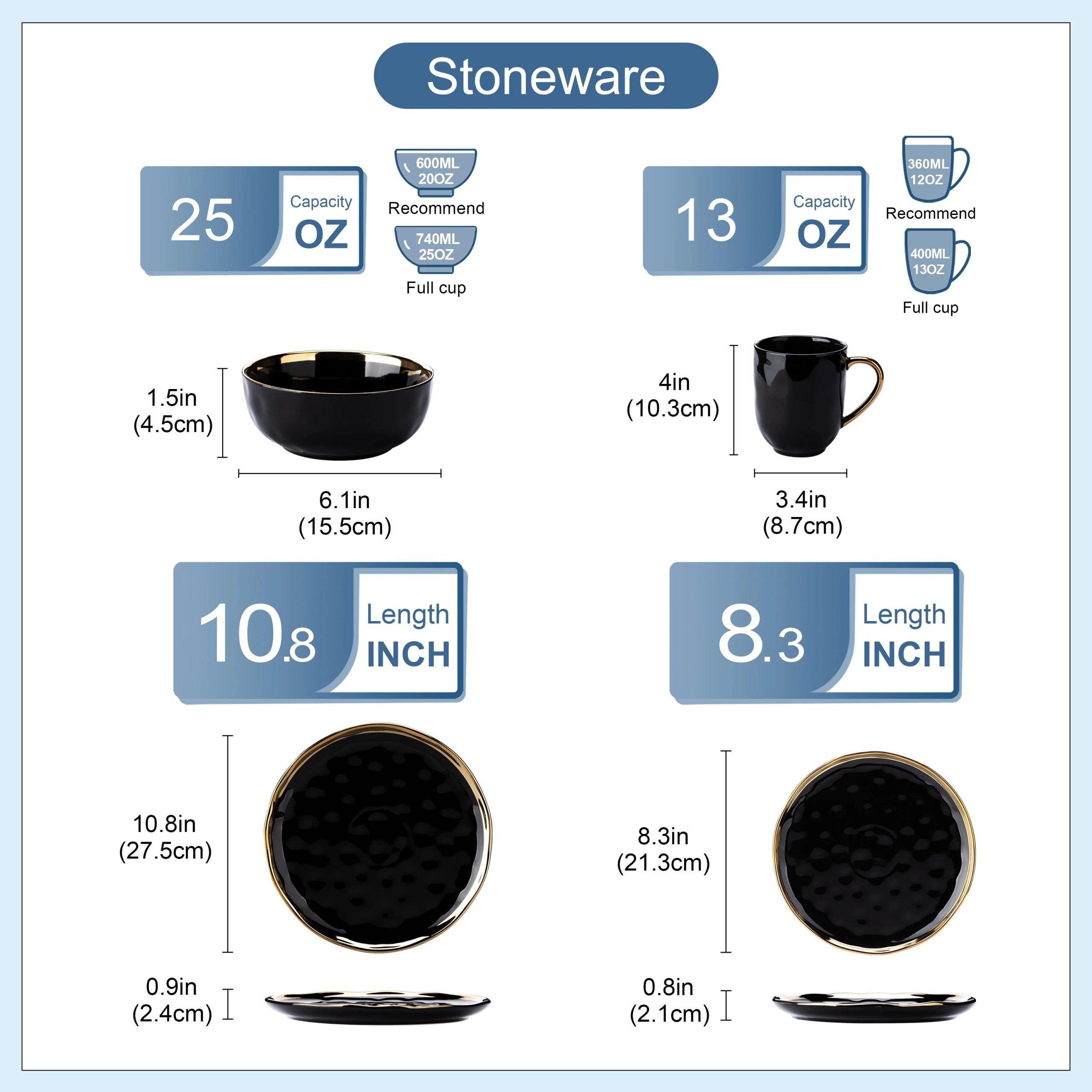 Black Porcelain Dinnerware Set with Gold Trim - Image 6