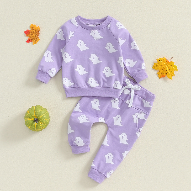 Toddler Halloween Ghost Print Outfit 2Pcs Long Sleeve Sweatshirt and Pants - Image 2