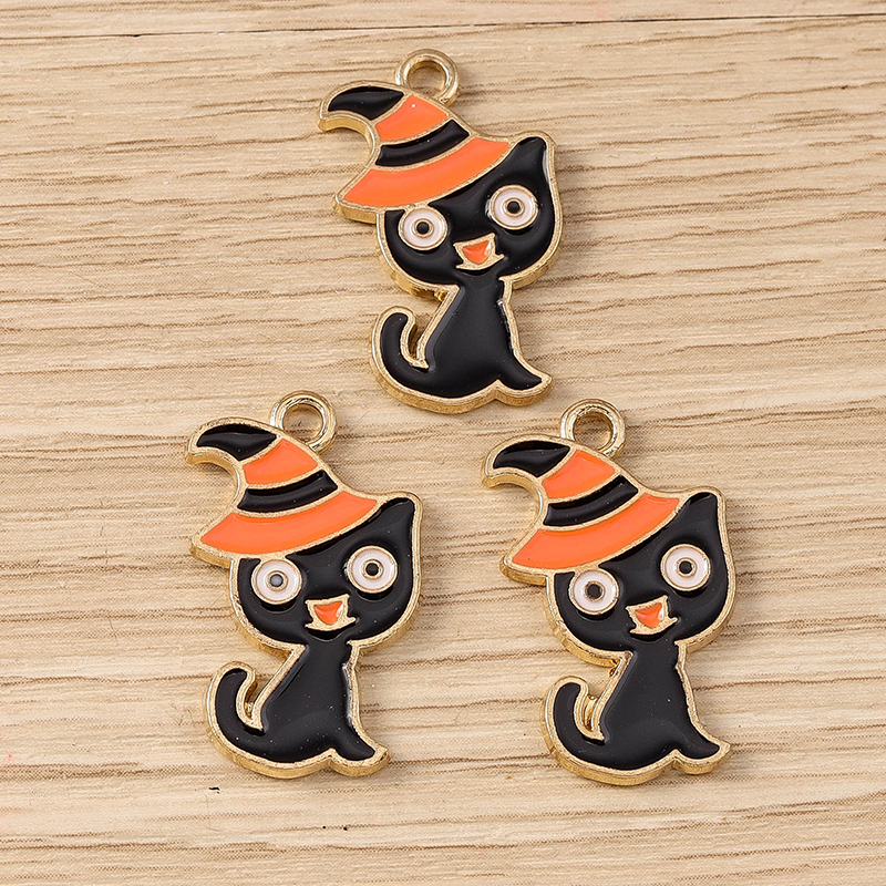 Halloween Cat Charms Pendants 10pcs 14x24mm Enamel - Image 5