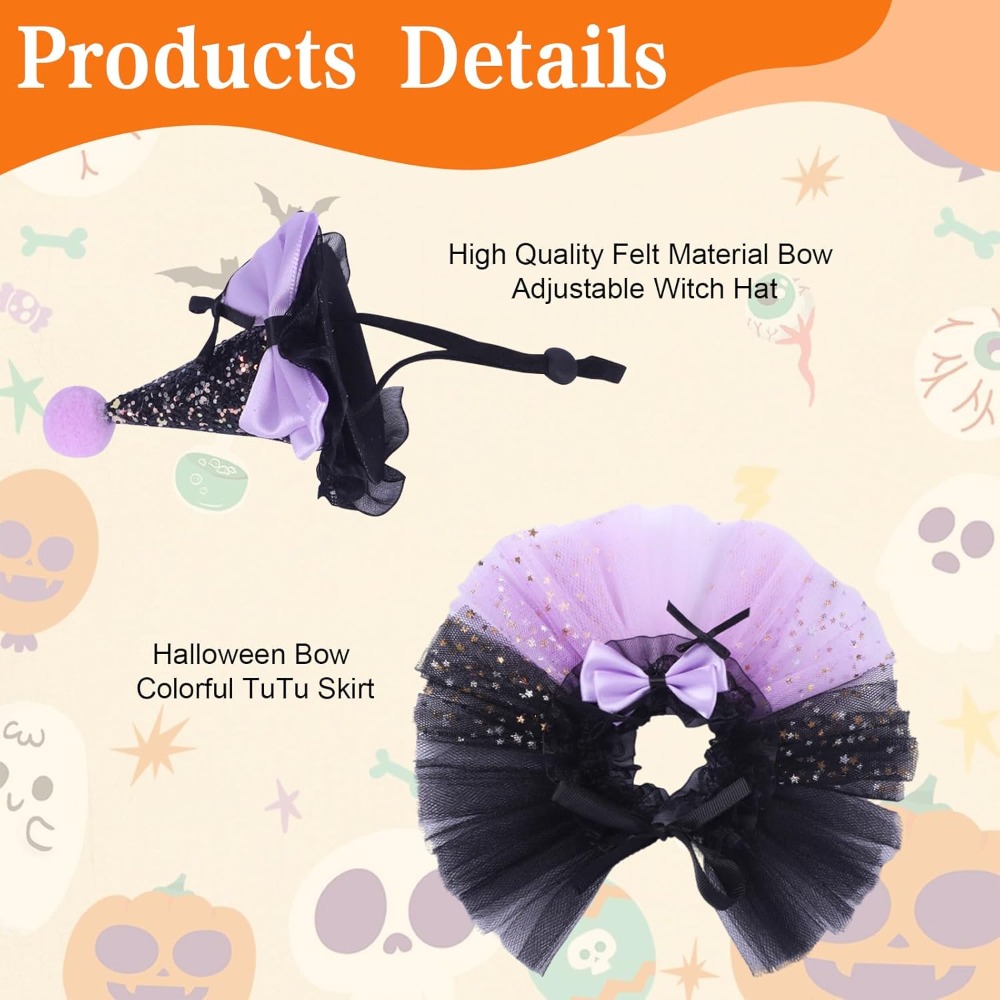 Small Pet Witch Costume Set with Hat and Tutu Skirt for Lizards, Guinea Pigs, Bunnies & Ferrets - Image 3