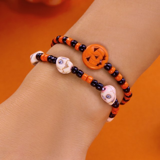Halloween Skull Beaded Bracelet – Colorful Punk Skeleton Jewelry