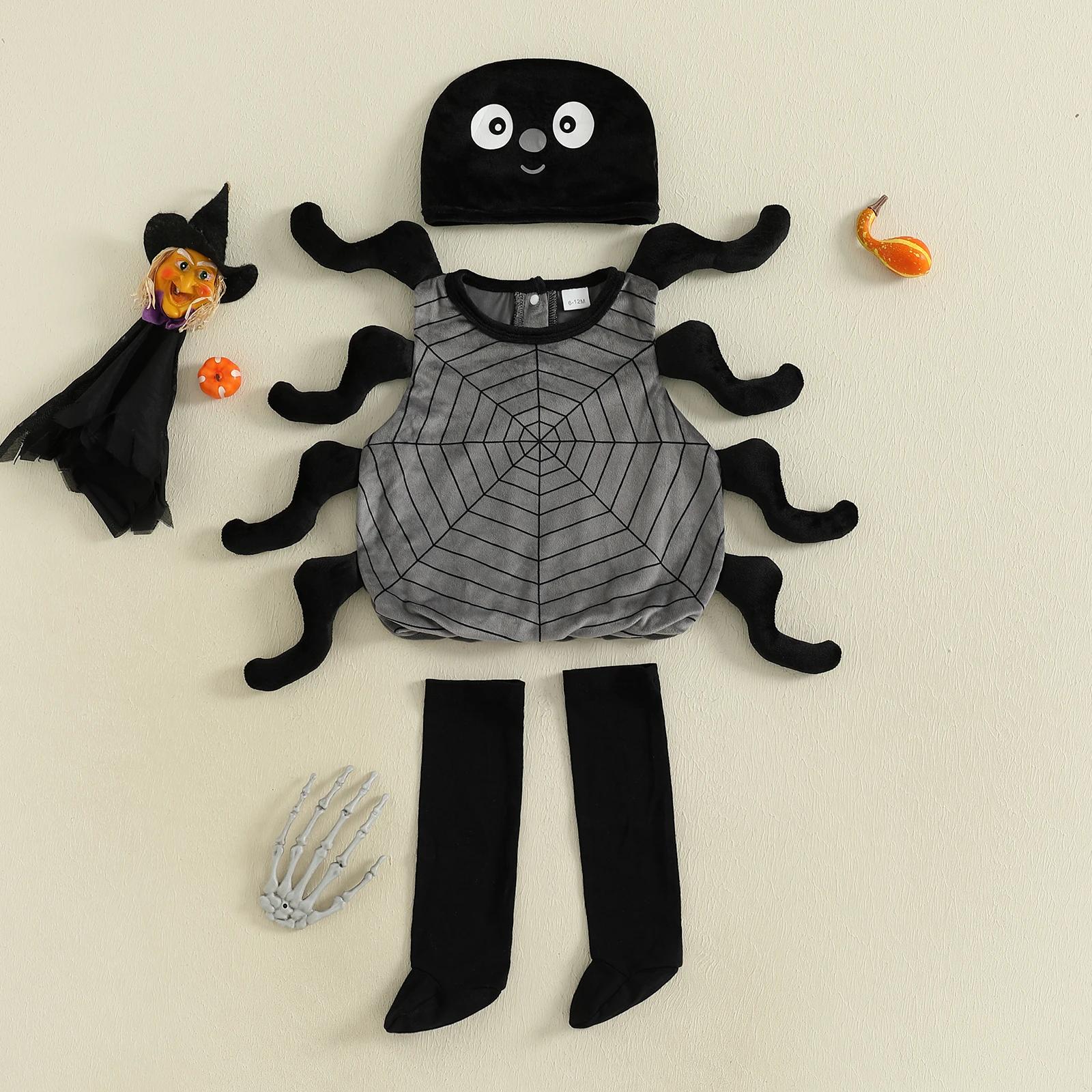Infant Baby Halloween Spider Costume 3-Piece Set with Vest, Socks & Hat - Image 2