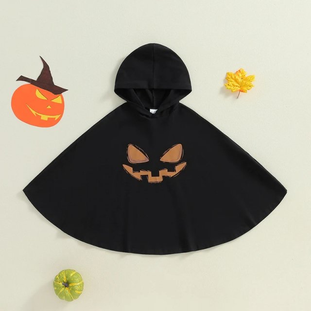 Kids Halloween Cloak with Ghost Face Print - Hooded Cape Poncho Costume