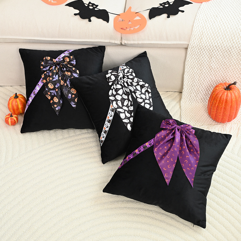 Halloween Day of The Dead Lace Pillow Cover 18x18 Inch Pumpkin Bat Decor - Image 3