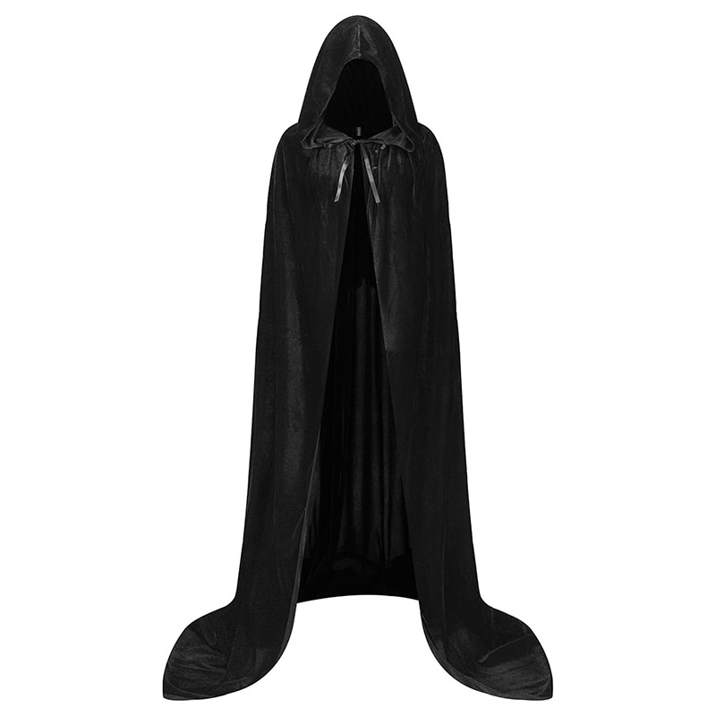 Black Hooded Cape Cloak 47-55in Unisex Costume for Halloween & Cosplay - Image 6