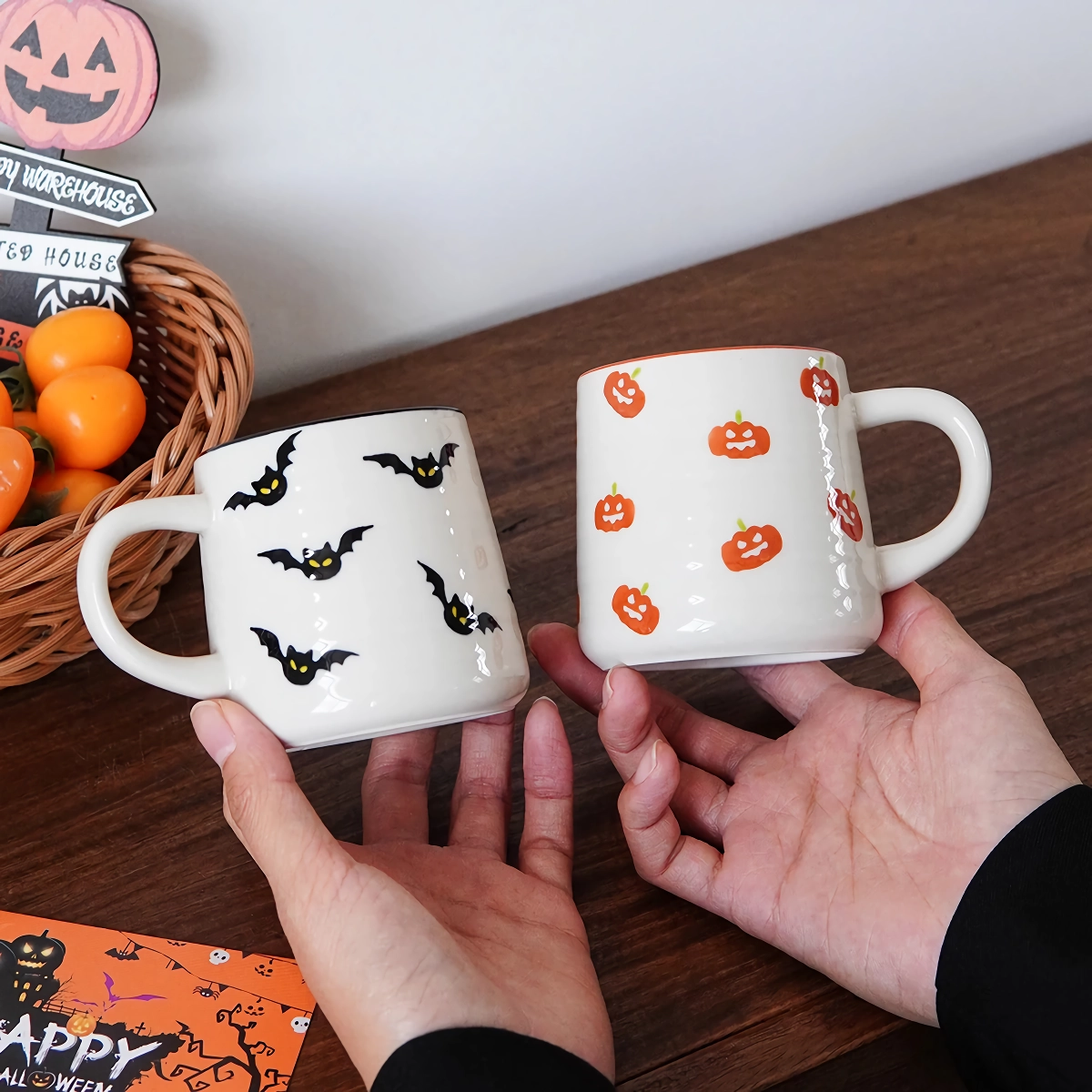 Halloween Ceramic Mug - Pumpkin & Bat Pattern Espresso Cup for Drinks & Decor - Image 2
