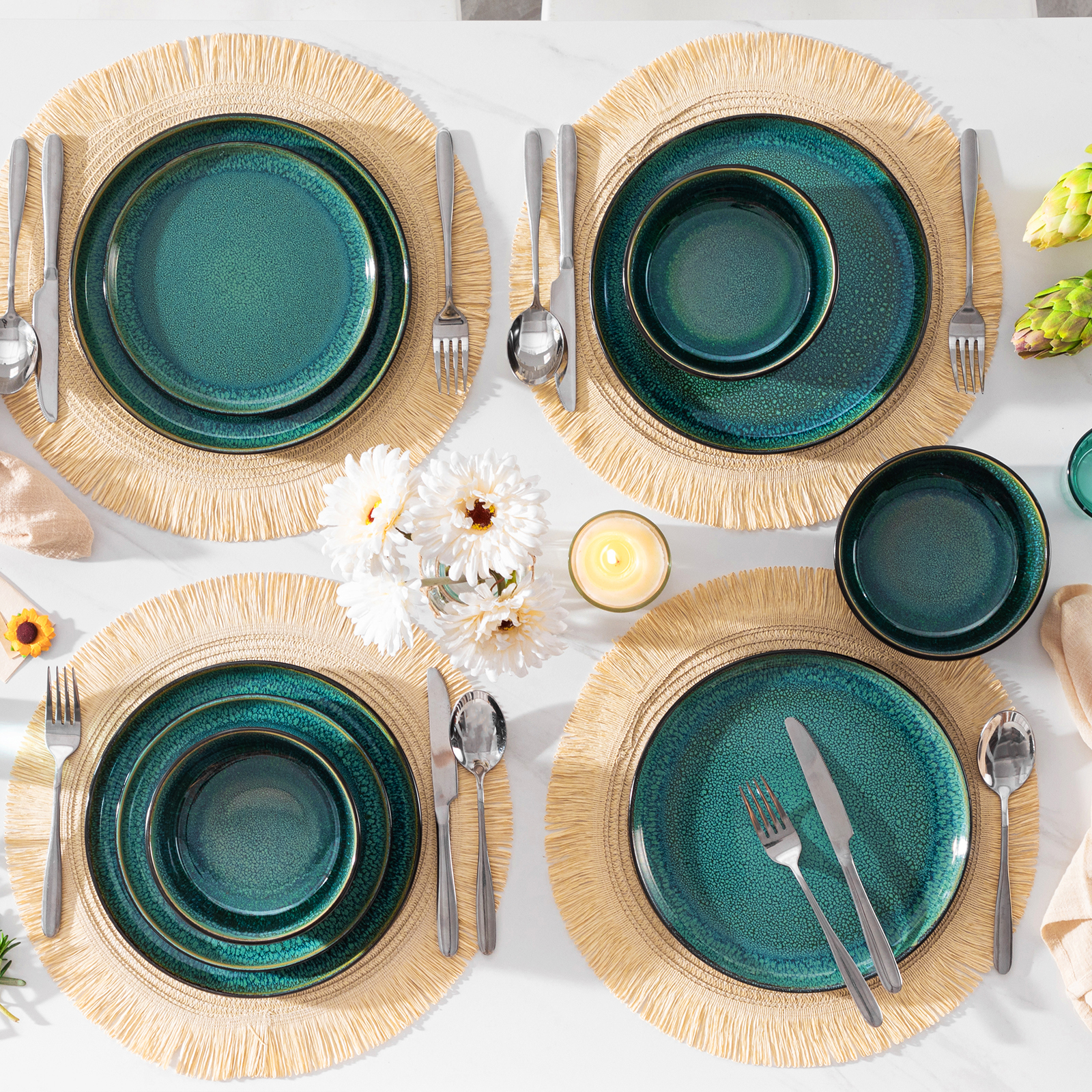 Green Reactive Glaze Dinnerware Set – Oven Safe Stoneware - Image 5