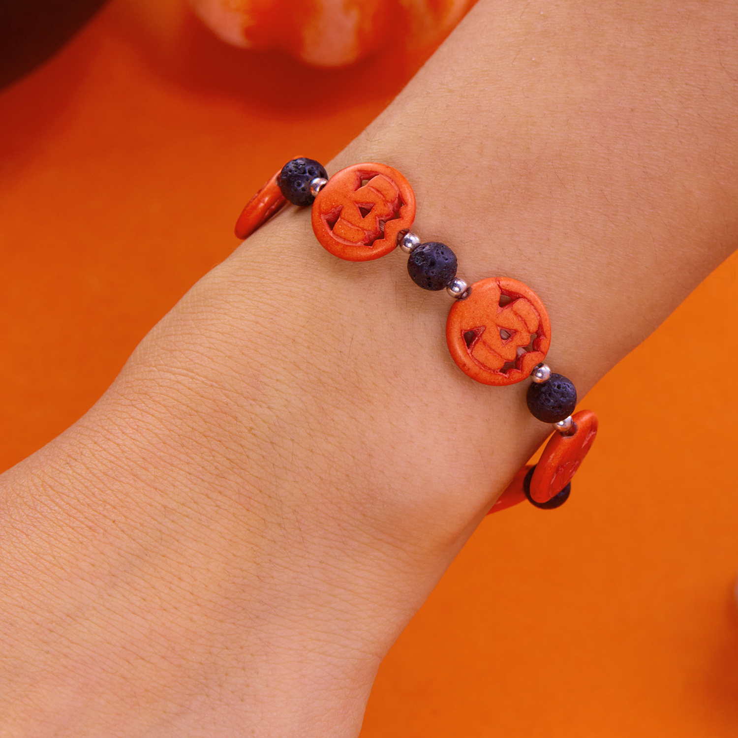 Halloween Witch & Pumpkin Crystal Bead Bracelet - Image 4