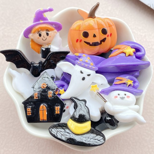 10pcs Halloween Ghost & Pumpkin Resin Flat Back Decorations for Crafts