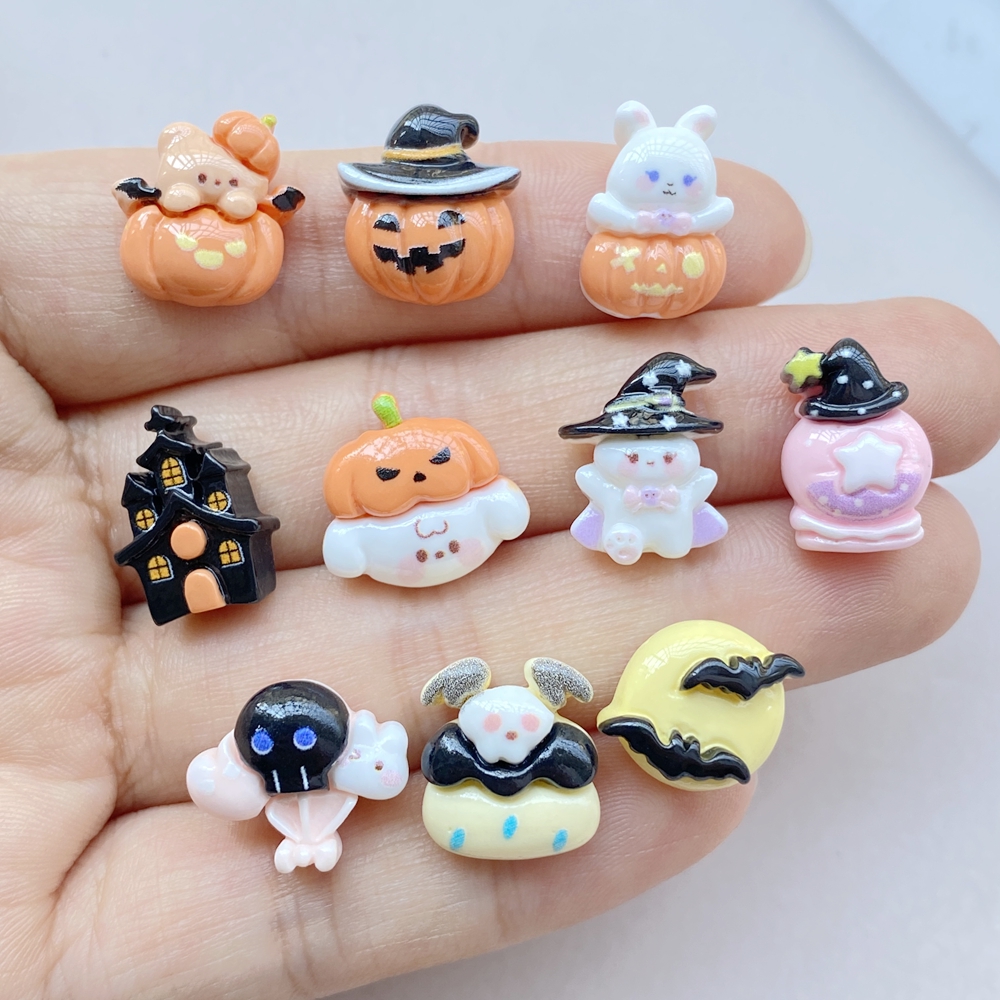 20 Pcs Mini Halloween Bat and Pumpkin Resin Cabochons for Crafts and DIY - Image 2