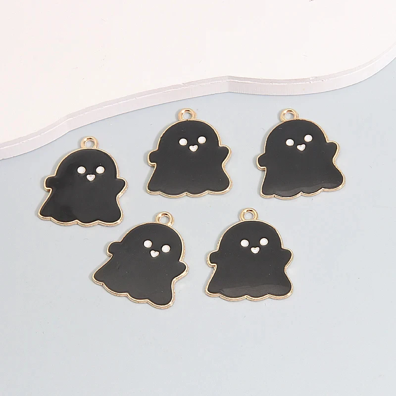 Cute Halloween Ghost Charms – 10pcs Black & White DIY Pendants - Image 2