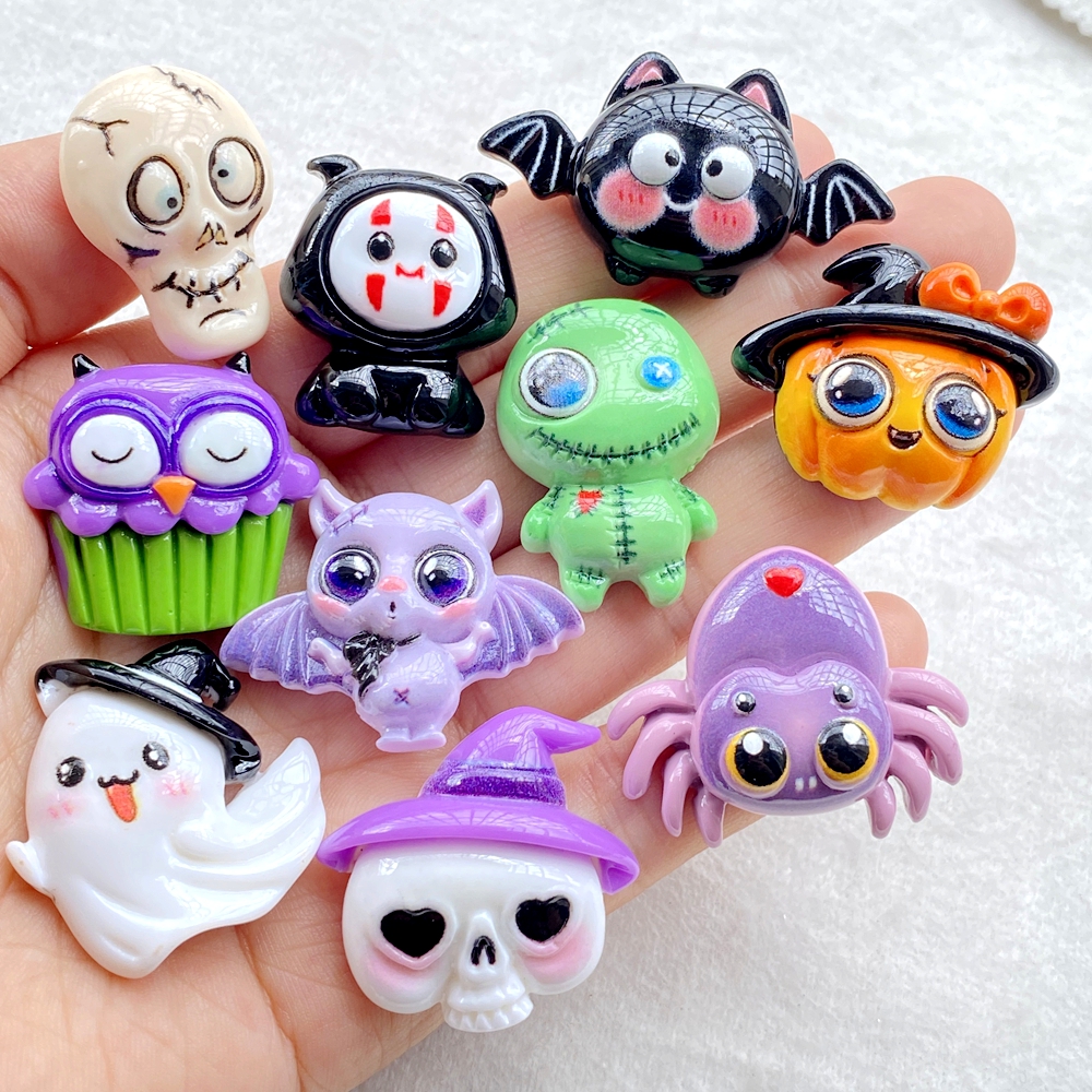 Halloween Resin Charms Set – Skulls, Ghosts, Bats & Spiders for DIY Crafts - Image 2