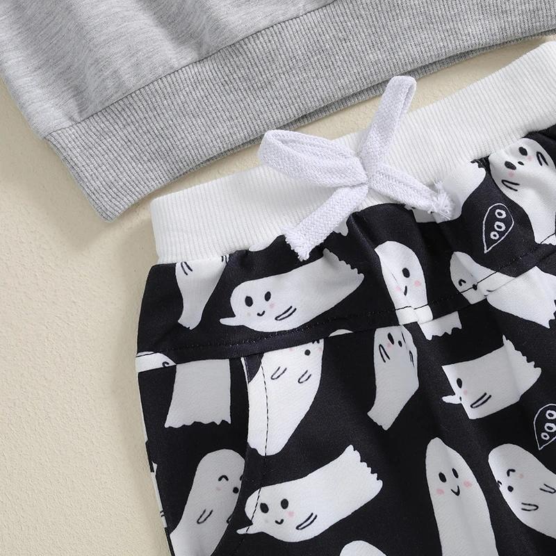 Baby Boy Halloween Tracksuit Set Ghost Embroidery Sweatshirt & Pants - Image 6