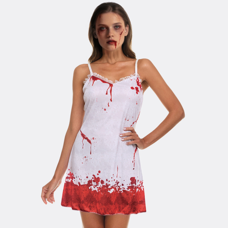 Ghost Bride Halloween Costume with Flowers and Shoulder Strap - Image 4