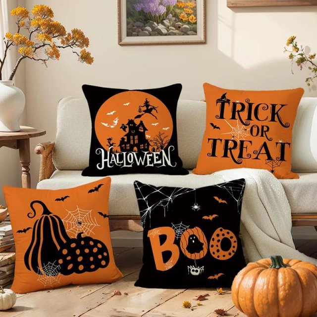 Halloween Trick or Treat Pillow Cover 18x18in Polyester Cushion Case