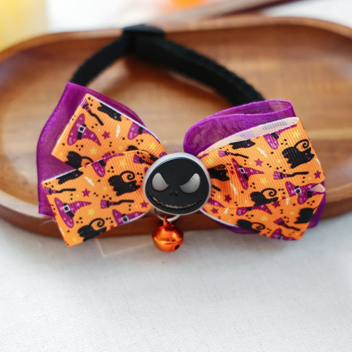 Halloween Glow-in-the-Dark Dog Collar with Bell – Pumpkin & Skull Design - Image 7