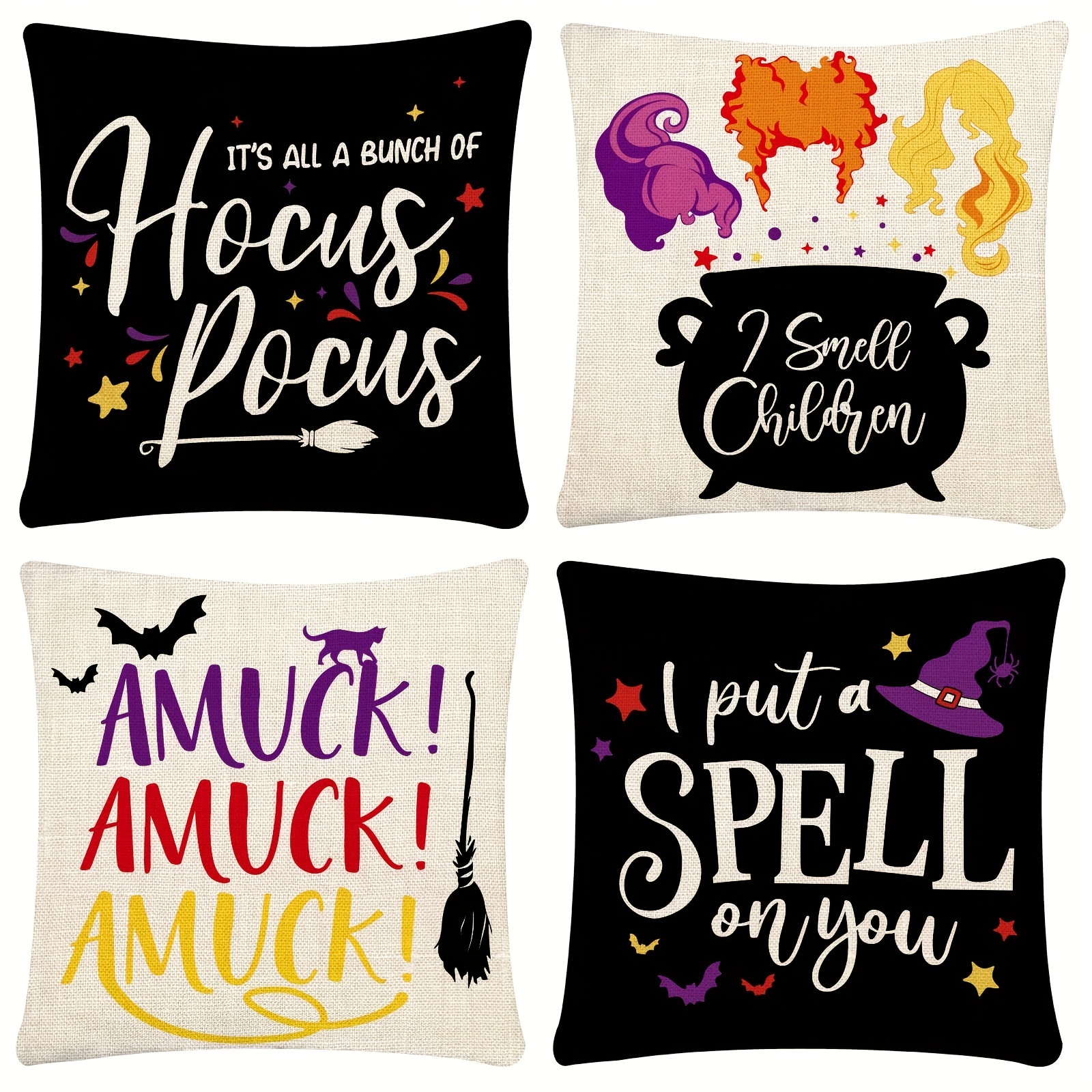 Halloween Geometric Linen Throw Pillow Cover with Zipper Closure